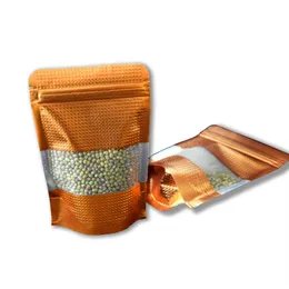 100 Stück Lot 9 13 cm Gold Stand Up Doypack Aluminiumfolie ZipLock Lebensmittelverpackungsbeutel Heat Sear Open Top geprägt mit Fenster wiederverschließbar2613