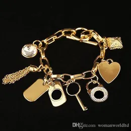 2019 Braccialetti chiave in lega con gemma cuore amore Ciondoli in argento sterling 925 o placcati oro Bracciali con ciondoli Gioielli bangle per me3099