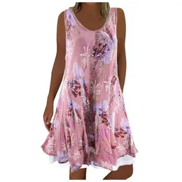 Casual Dresses Women's Geometric Floral Print Fashion Knee-length Dress 3d 2023 Spring/summer Sleeveless Ladies A-line