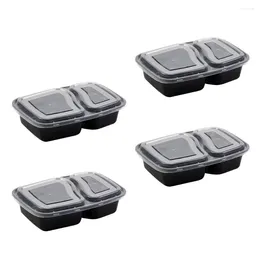 Storage Bottles 20pcs 1000ml Disposable Meal Prep Containers 2-compartment Food Box Microwave Safe Lunch Boxes (Black With Lid)