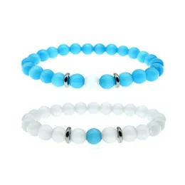 Fili di perline 8 mm blu bianco opale perline catene braccialetto per donne uomini coppia guarigione cristallo pietra naturale braccialetto moda J Drop De Dhz13