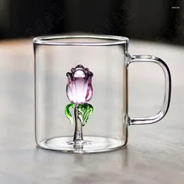 Tazze Tazza di vetro moderna Creativo Rilievo rosa Decorativo Casa Soggiorno Tazze d'acqua Ufficio Desktop Tazza da caffè Decorazione europea