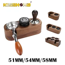 Tools Coffee Tamper Stand Portafiler Holder 51mm 54mm 58mm Espresso Distributor Mat Rack Walnut Maker Tools Barista Accessories