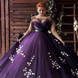 2019 Purple Plus Size Prom Dresses Floral Applique Off The Shoulmer Evening Gowns Line Sweep Train Tulle Formal Dress201M