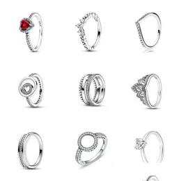 Para pierścieni Walentynki Serce Serce Mom Biała pandora dla kobiet Oryginalne ślub kryształowy pierścionek luksusowy biżuteria moda upuść dheun