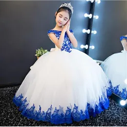 Langes Prinzessin-Cinderella-Blumenmädchenkleid, schulterfrei, bodenlang, Ballkleid, blau, Kinder-Festzug-Kleider, neuestes Design, individuell, 2160