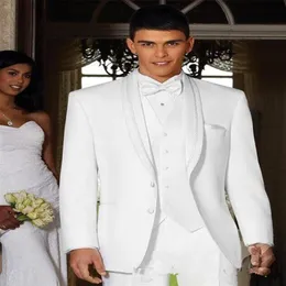 Klassisk stil brudgum tuxedos stora pesked lapel groomsman kostym vit blazer som bröllop kostym skräddarsydd man kostym jacka byxor vest269f