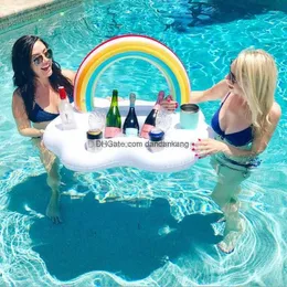 Summer Beach Party Water Ice Bucket Cup Holder Uppblåsbar Swim Pool Accessary Float Beer Drinking Cooler Table Bar Sallad Tray Swimming Ring Toy