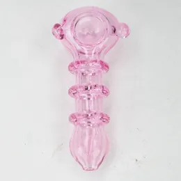 New Pink Pyrex Tubi di vetro spesso Fatti a mano Portatile Antiscivolo Manico con manico Filtro Dry Herb Tabacco Cucchiaio Ciotola Fumo Bong Titolare Innovativo Waterpipe Hand Tube