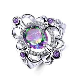 2018 New Fashion Colorful Stone Flower Rings for Women Euramerican Creative Zirconia Engagement Wedding Rings Bride Jewelry anel206V