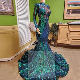 Long Sleeve High Neck Prom Gown Emerald Green Lace Mermaid Evening Dress 2020 Formal Gowns 2020 Beaded vestido sirena largo326k