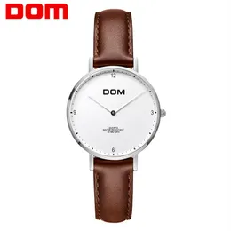 Брендские женщины смотрят простые кожаные наручные часы Dom G-36 Lady Lady Luxury Dial Watch Mixmatch Relogio feminino Brown Leather303e