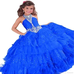 Nya flickor Pageant Dresses Little Toddler Kids Ball Gown Royal Blue Red Orange Tulle Glitz Flower Girl Dress for Weddings Party Gow195R