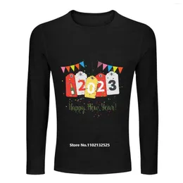 T-shirt da uomo T-shirt a maniche lunghe girocollo in cotone stampata Happy Year 2023 Casual Streetwear Tops Tshirts