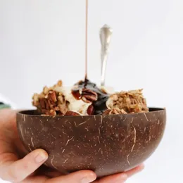Scatole 1215 cm ciotola di cocco naturale cena fatta per le legno fatte a mano cucchiaio in legno insalata di frutta che mescola riso ramen contenitore