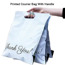 50pcs Printed Tote Express Bag with handle Courier Self-Seal Adhesive Eco Waterproof Plastic Mailing1263u