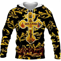 Bluzy męskie Wschodnie Kościół Kościoła Kościoła Mężczyźni Bluza Christian Cross Pullover 3D Druku