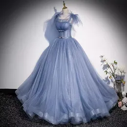 Lyxig aftonklänning Lång quinceanera promklänningar Scoop ärmhet snörning bakåt skenande kristallbälte