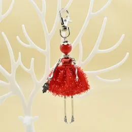 Keychains YLWHJJ Brand Women Red Doll Cute Keychain Car Pendant Resin Girl Fashion Jewelry Handmade Sequins Bag Pearl Charm Key Chain