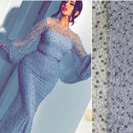 Luxury pärlstav aftonklänningar 2018 Long Mermaid Sexy Flare Sleeve Evening Gown Arabiska formella klänningar270v