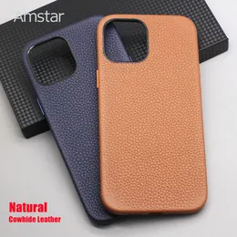 Boormachine Amstar Natural Cowhide Leather Magnetic Fall för iPhone 14 13 12 11 Pro Max äkta läderskydd för iPhone 13 12 11 Pro