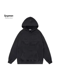 Erkek Hoodies Sweatshirts Sycpman Amerikan tarzı vintage kabartmalı mektup kapüşonlu kazak erkekler gevşek hip hop çift gündelik giyim sonbahar 230721