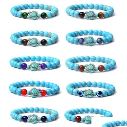 Beaded Mix Summer Style Tortoise Charms Turquoise Strand Bracelets Classic 8Mm Colorf Stone Elastic Friendship Bracelet Beach For Wo Dhdqd