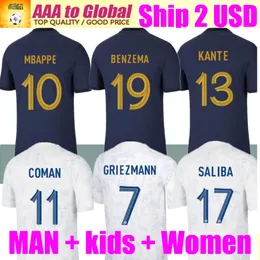 Franska fotbollströjor Benzema Mbappe Griezmann Pogba Kante Giroud Homme Enfant 22 23 Men Kids Kit Set Maillots de Football Shirts