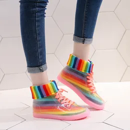 Rain Boots Lace Up PU Waterproof Motorcycle Woman Shoe Ankle Removable Cover Platform Colorful Mature 230721