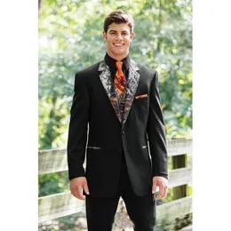 Black Groom Suits Two Buttons Notched Lapel Groomsmen Suits Men's Wedding Country Camo Tuxedos Jacket Pant Vest 309r