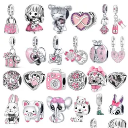 Alumn 2023 Pink Charms Plata de Ley 925 Cute Girl Wine Bag Modna Miłość Serce Fit Pandoras Bransoletka DIY Making Drop Relive Dhko4