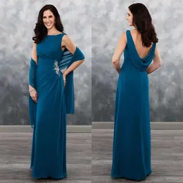 Elegante, moderne Abendkleider mit U-Ausschnitt, 2019, rückenfrei, ärmellos, Chiffon-Kleider für Mutter, Perlen-Abschlussball Dresses225U