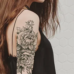 Rose Peony Flower Girls Temporary Tattoos For Women Waterproof Black Tattoo Stickers 3D Blossom Lady Shoulder DIY Tatoos319v