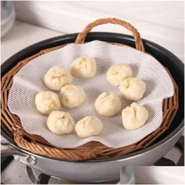 Andra bakprodukter Sile Steamer Non-Stick Pad Round Dumplings Baozi Mat Steamed Buns Dim Sum Mesh Practical Kitchen Accessory Drop Deliv DH0YT