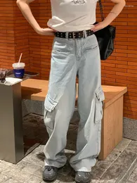 Jeans Feminino HOUZHOU Harajuku Hippie Baggy Cargo Feminino Vintage Y2K Calças Denim de Perna Larga Tamanho Grande Estilo Japonês Calças Soltas Femininas