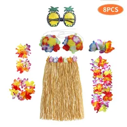 엠보싱 1 세트 플라스틱 섬유 여자 여자 하와이 잔디 치마 저렴한 의상 꽃 hula 스커트 60cm/80cm 댄스 드레스 파티 하와이 비치