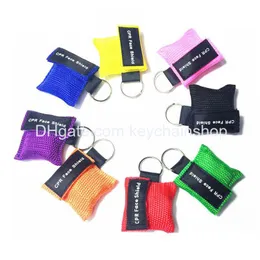 Keychains Lanyards CPR 소생술 가면 마스크 키 체인 비상 세면 방패 건강 관리 도구에 대한 첫 번째 도움 8 색 드롭 배달 FA DHHCA