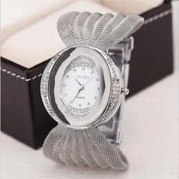 Chegada da marca BAOHE Relógio de pulso feminino luxuoso com mostrador elíptico Pulseira larga de malha prateada Relógios de moda feminina Relógios de quartzo Pulso 281f