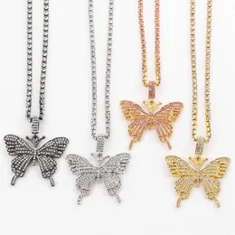 Statment Big Butterfly Anhänger Halskette Hip Hop Iced Out Strass Kette für Frauen Bling Tennis Kette Kristall Tier Halsband Jewel234c