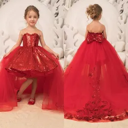 Schöne rote Ballkleid-Blumenmädchenkleider für Hochzeiten, transparent, mit Juwelenausschnitt und Spitze, für Mädchen, formelle Kinderkleidung, Erstkommunion-Kleider, Festzug P248t