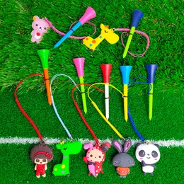 Golf tees 10pcs el yapımı farklı çizgi film desen ip ile kauçuk Kayıp top tutucu örgülü aksesuarlar 230721