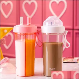 Water Bottles Double St Portable Sports Plastic Bottle Bpa Boys Girls Lovers Drink Cup 420Ml Drop Delivery Home Garden Kitchen Dinin Dhk4U