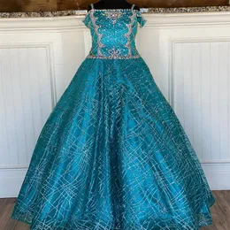 Little Miss Pageant Dress for Teens Juniors Toddlers 2021 paljetter Peacock Kids Gown Formal Party Beading Spaghetti Neck Rosie Cust253a