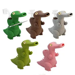 Crocodile Style Colorful Smoking Silicone Bong Pipes Kit Portable Travel Bubbler Herb Tobacco Handle Filter Spoon Quartz Bowl Oil Rigs Waterpipe Dabber Holder DHL