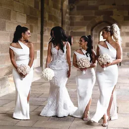 2020 год невеста длинная горничная мавица платья с разделением дешевые платья подружек невесты Новый стиль в одно плечо на вырез на плече.