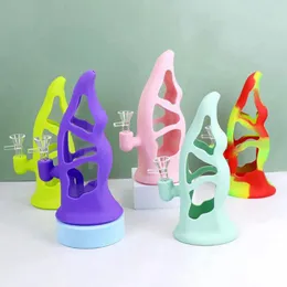 Newest Colorful Smoking Silicone Hookah Bong Pipes Kit Portable Travel Bubbler Herb Tobacco Handle Filter Funnel Spoon Bowl Oil Rigs Waterpipe Holder DHL