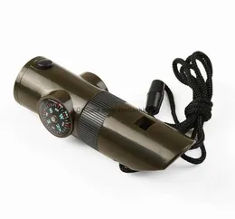 Ny 7 i 1 multifunktionell fältöverlevnad visselpipor Compass termometer LED -ficklampa magnifierare för utomhus camping jaktfackla verktyg