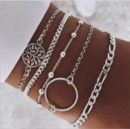 Bijoux fantaisie Bracelets ensemble chaîne en métal perle ronde arbre cercle charme argent plaqué homard Figaro Chain4603512