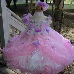 2019 Muhteşem Balo Elbise Kızlar Pageant Elbiseleri Boncuklu yürümeye başlayan çocuk arkası Organze Ruffles Cup Cake Flower Girls Düğünler İçin 233T