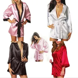 Kvinnor Sexig Silk Kimono Dressing Babydoll Lace Lingerie Belt Bathrobe Nightwear Women's Lingerie Pyjamas Peignoir